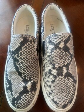 J. Crew Black and Cream Snake-Print Slip-On Sneakers